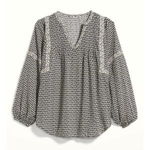 Old Navy Womens Oversize Floral Printed Poet Swing Long-Sleeve Split Neck M Tall